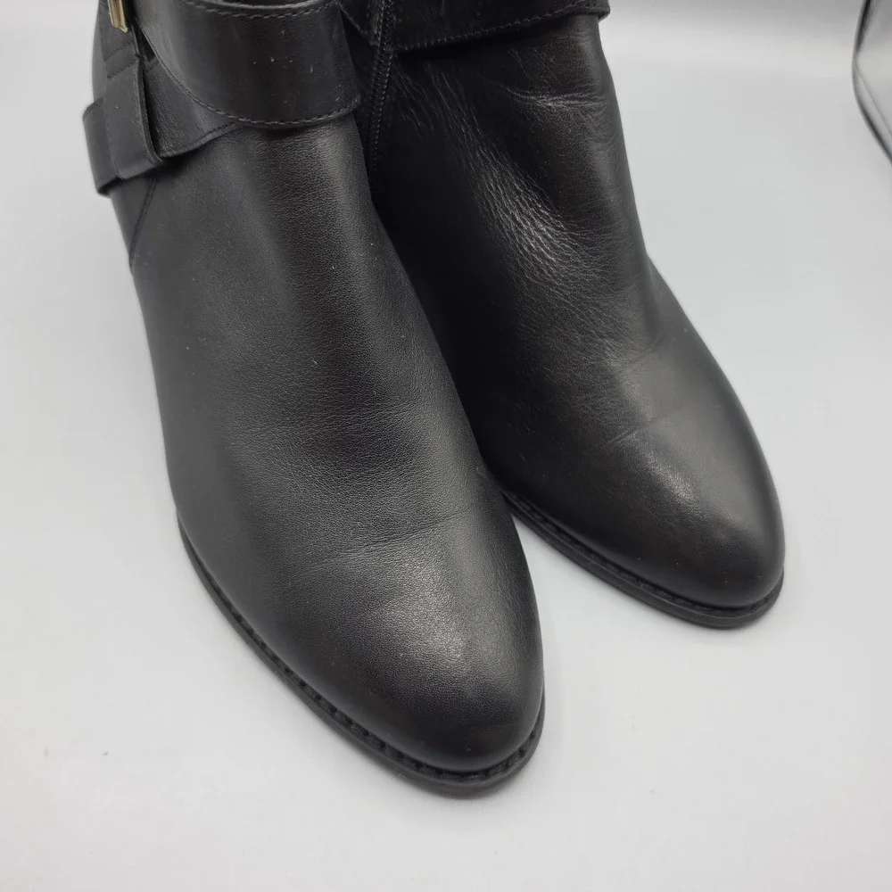 Vionic Trinity  Booties Womens 10 Black Leather Classic Buckle Strap Zip Comfort